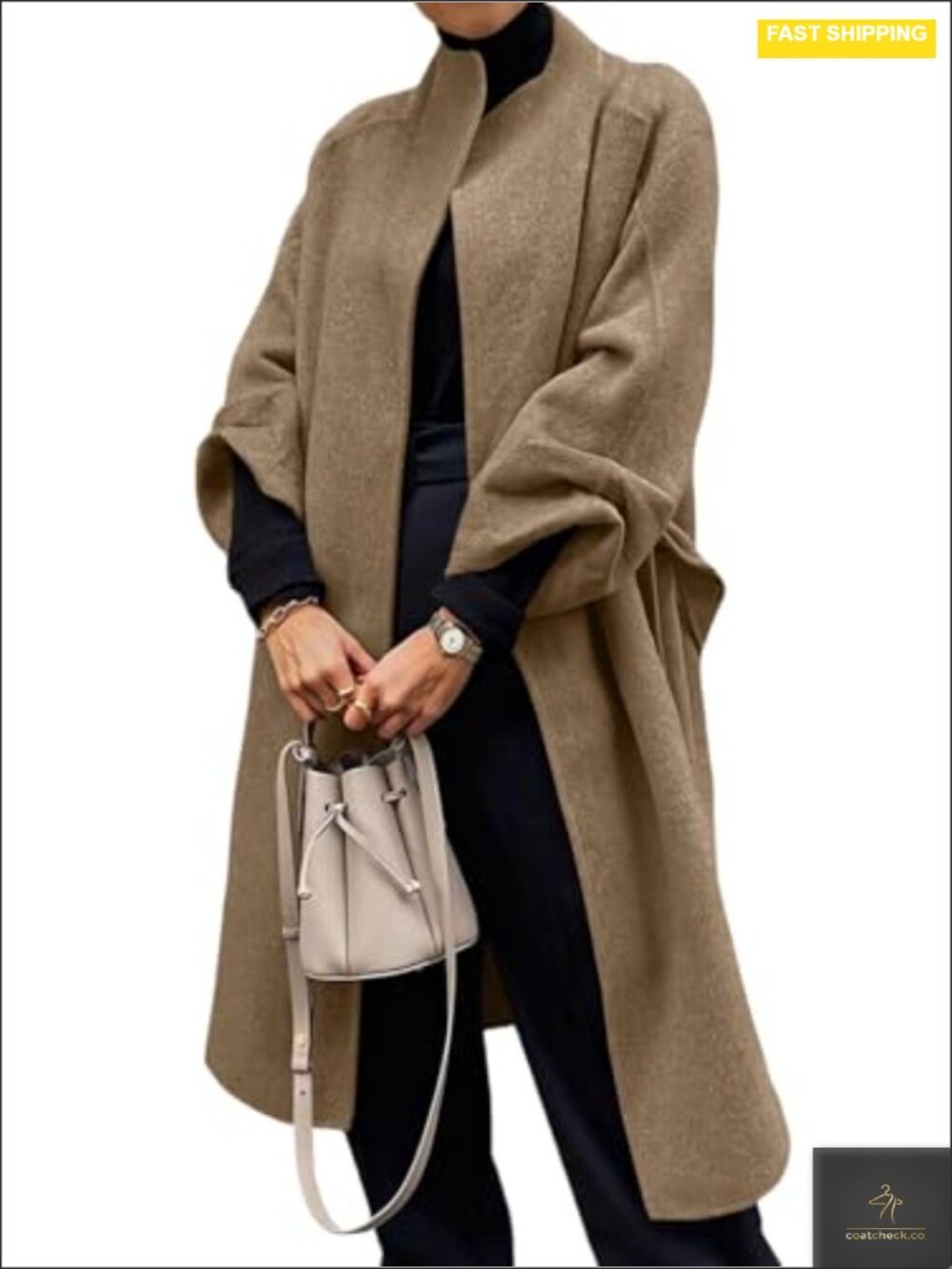 Wool Blend Long Pea Coat Oversized Winter Trench with Belt Pockets